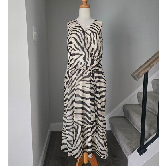 Ralph Lauren Zebra Print Faux Wrap Animal Print Dress size 12 - Picture 2 of 7